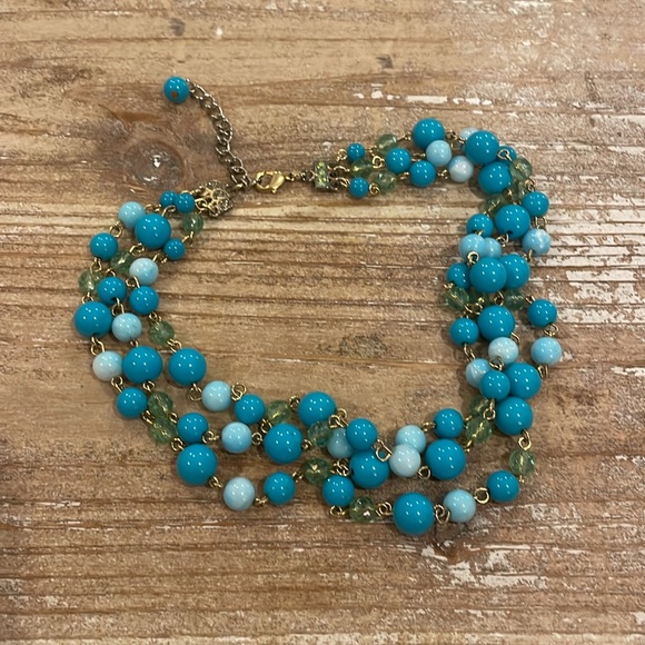 Vintage Gold Tone Turquoise Beaded Triple Layer Strand Choker Statement Necklace - Picture 3 of 3